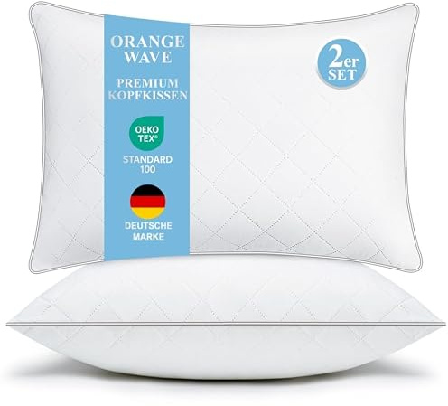 Kopfkissen 40x80 2er Set Kissen Hotelqualität Bettkissen Mikrofaser OekoTex | Orange Wave Premium Kissen Waschbar Komfort Ergonomisches Schlafkissen Pillow für Seitenschläfer Rückenschläfer Bauchschläfer
