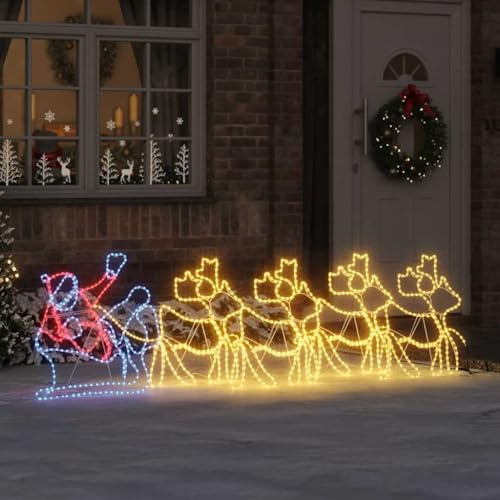 Mangloder Weihnachtsdekoration mit 1224 LEDs, Mehrfarbiges PVC, Santa auf Schlitten mit 4 Rentieren, 69 x 79 cm, Innen und Außen, wetterbeständig, für Advent, Winter, Geschenk, modern