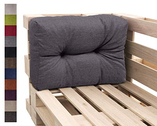 sunnypillow Palettenkissen für Gartenmöbel - Rückenkissen 65 x 50 cm - Rückenpolster für Bett und Sofa - Palettenpolster für Palettenmöbel - Gesteppte Gartenkissen - Rückenlehne, Kissen Anthrazit