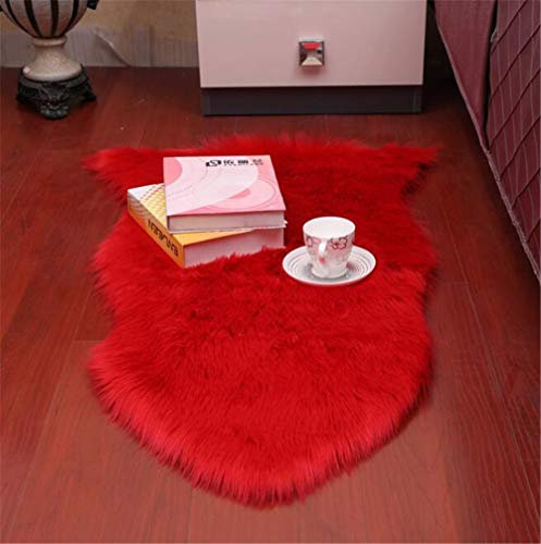 Hava Kolari Teppich Lammfell Teppich Lang Kunstfell Schaffell Imitat Kunstfell Dekofell Lammfellimitat Matte für Stuhl Sofa Bettvorleger (Rot,60x90cm)