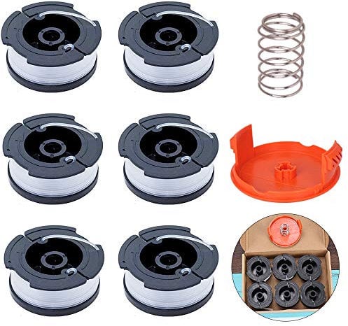 MaYuLa 6pcs Fadenspulen für Black und Deck Trimmer Spulen Rasentrimmer Ersatz Spulen mit Spulenabdeckung und Feder Einzelfadenspule für Black+Decker Trimmer STC1820CM STC1840EPC usw.