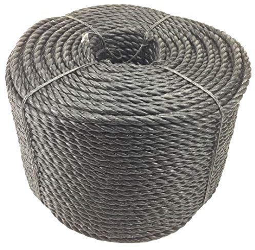 RopeServices UK 12mm Black Polypropylene Rope x 50 Metres, Cheap Nylon Twisted Poly Ropes