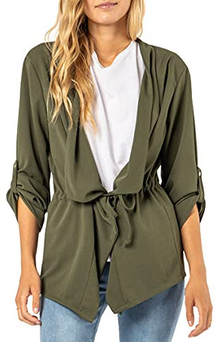 Sublevel Damen Blazer zum Binden Lässig Dark-Green S