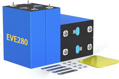 4pcs LiFePO4 EVE 3.2V 280Ah Celle, Batteria al Litio a Ciclo Profondo di Grado A, Supporto di più Batterie in Serie o in Parallelo Perfette per Barche, Camper, Golf, Off-Grid