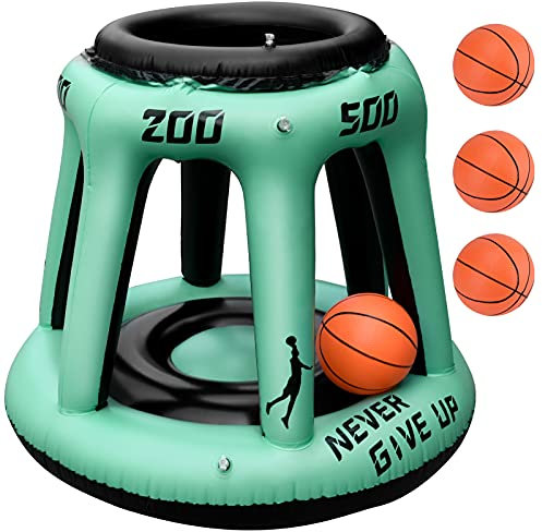 RosewineC Juego de aro de baloncesto para piscina, juego de natación, mejor juego de agua competitivo y trucos con 3 bolas inflables incluidas para niños y adultos