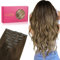 WENNALIFE Extensiones de Clip Seamless de Pelo natural, Ombre Marrón Nogal a Castaño Ceniza y Rubio Blanquecino 35cm 130g 7 Piezas Sin Costuras Extensiones Pelo Extensiones de Cabello Remy Humano