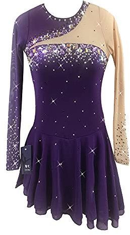 LIUHUO Eiskunstlauf-Kleid für Mädchen und Teenager, lila Eiskunstlauf, Tanzrock mit Handschuhen, Purpur, L