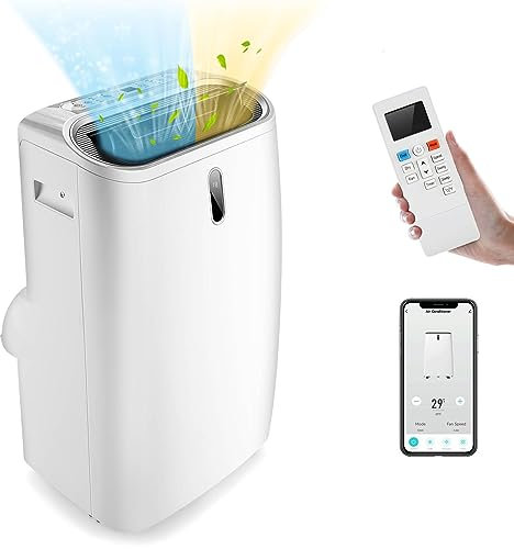 GiantexUK 7000/9000/12000BTU Portable Air Conditioner, 5-in-1 AC Unit, Heater, Dehumidifier, 2/3-Speed Fan with WiFi Smart APP, Sleep Mode, LED Display, Remote Control & 24H Timer (12000BTU, 3 Speed)