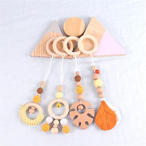 4 Stück Baby Spielbogen Anhänger, Baby Gym Spielzeug Charms Anhänger, Holz Spielbogen für Babys, Hängende Spielzeug für Neugeborenen Baby Shower Geschenk (Gelb)