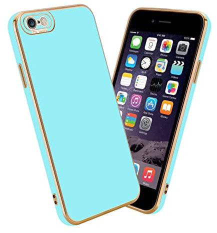 cadorabo Housse Compatible avec Apple iPhone 6 Plus / 6S Plus en Glossy Turquoise - Or Rose - Étui de Protection en Silicone TPU Flexible et avec Protection pour Appareil Photo