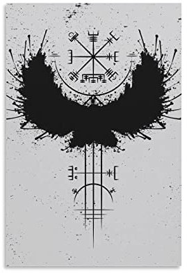 SIPMAN Raven Wikinger Vegvisir Leinwanddruck, Heimdekoration, Poster für Zimmer, ästhetische Wandkunst, Poster, ungerahmt, 30 x 45 cm