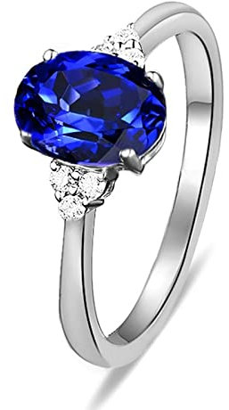 Eheringe Frauen, Ringe Frauen Freundschaft 18 Karat (750) Weißgold mit 1,3ct Blau Ovalschliff Tansanit Größe 66 (21,0)