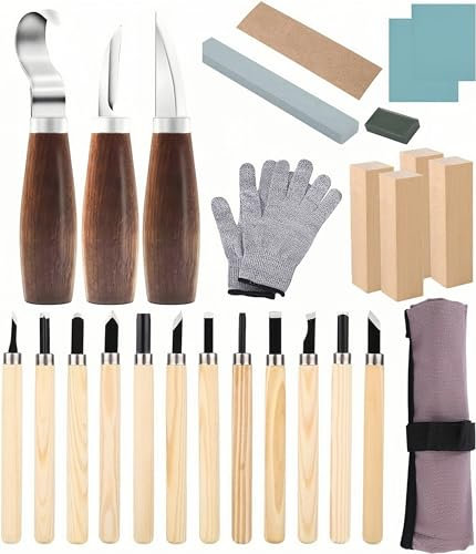 Fiabgum Couteau Sculpture Bois, 26PCS Outils Sculpture Sur Bois, Sulpture Bois, Ciseaux Bois Outils De Sculpture, Outil de Ciseaux à Bois Kit, Pour Débutants Menuisier Professionnels Sculpteurs.