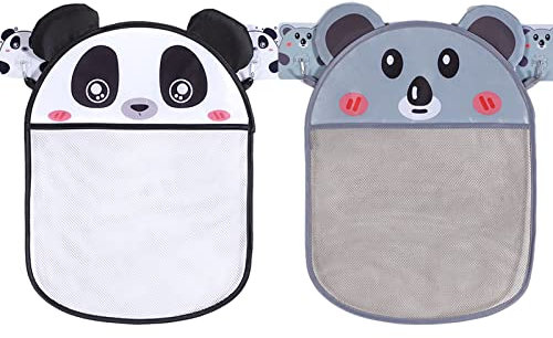 2 Stück Netz Badewanne Spielzeug Badewannenspielzeug Aufbewahrung,Badespielzeug Aufbewahrung Panda Badenetz für Spielzeug Kinder Freundlich Bad Spielzeug Organizer mit 2Selbstklebend Haken(35*45CM, 2)
