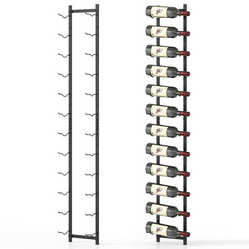 COSTWAY Wall Mounted Wine Rack, 6/9/12 Bottles Hanging Metal Wine Display Shelves, Rust-proof Drinks Bottle Holder for Home Kitchen Dining Room Cellar Bar (12 Bottles, 22 x 13.5 x145cm)