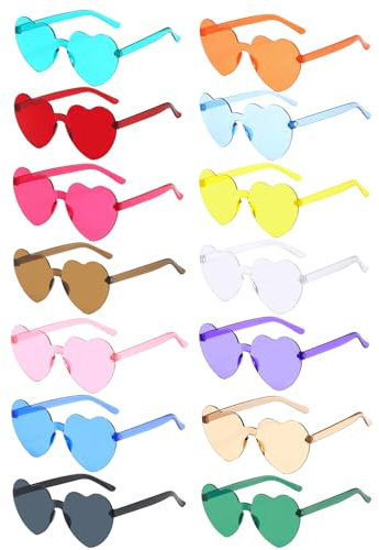 LMSHOWOWO 14 Stück Herz Sonnenbrille, Bunt Party Brille, Retro Hippie Herzförmige Brille, Lustige Partybrillen, für Geburtstagsfeier, Fasching, Karneval, Oktoberfest, Halloween, Seltsame Kostüme