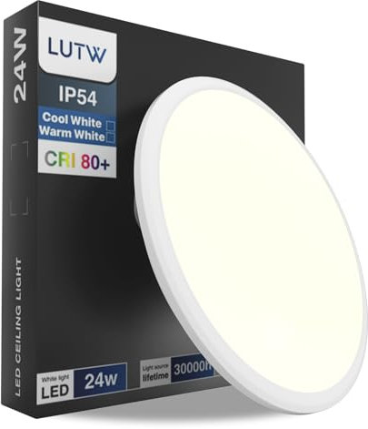 LUTW Deckenlampe LED 24W, LED Deckenleuchte Flach Rund Warmweiß 3000K 2400lm, Badezimmer Lampe IP54 Wasserfest, Badlampe Decke Modern für Wohnzimmer Schlafzimmer Küche, Ø30CM