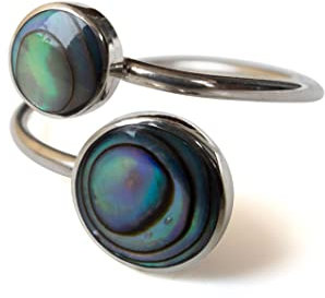 Fly Style Ring Silber 925 Damen, offener Ring größenverstellbar, 925 Silber Ring mit Stein oder Muschel, Ring Grösse:16.5 mm, Farbwahl:Abalone Muschel