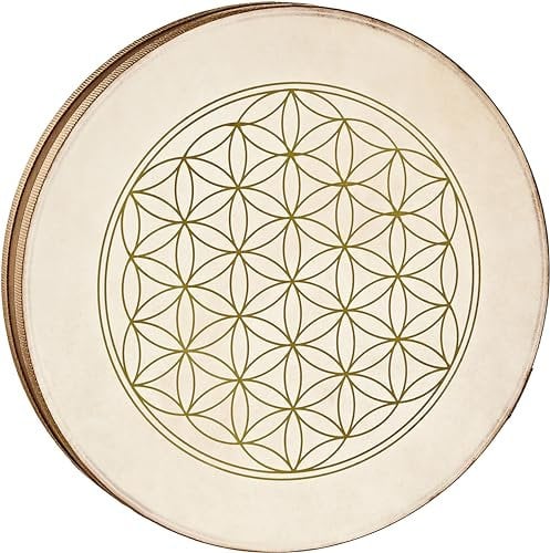 Sonic Energy 16 Zoll Ozeantrommel – Mit Ziegenfell und Lebensblume-Aufdruck – Wellenklang für Meditation, Yoga, Klangreisen, Percussion (WD16FOL)