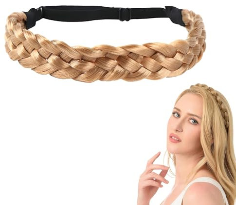 1 Pièce Bandeau Tressé pour Les Cheveux, Bandeau Torsadé Synthétique, Bandeau Elastique à Tresse, Bandeau Tressé pour Queue de Cheval, Accessoire de Coiffure, pour Femmes Filles (Marron Clair)