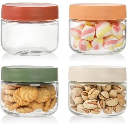 KAHEIGN 4Pcs Overnight Oat Gläser, 300ml Wiederverwendbare Einmachgläser mit Deckel für Overnight Oats Salat Joghurt Pudding Snacks Süßigkeiten, Joghurtgläser Dessertgläser Glasbehälter