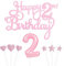 Personalised Pink Happy 2nd Birthday Cake Topper with Pink Number 2 Birthday Candles Pink Star Heart Cupcake Toppers Cake Decorations Set for Her Him Girls 2 Birthday Anniversary Decorations (Set 8)