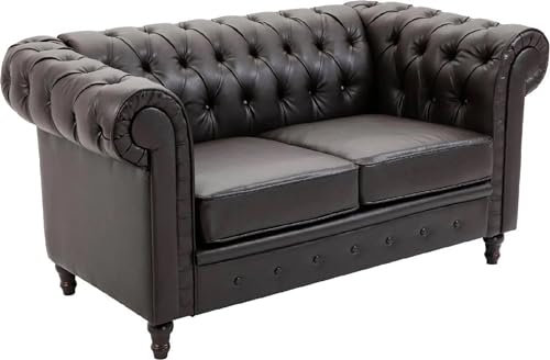 DecHome - Divano 2 Posti, Divano chesterfield, Ecopelle Trapuntato, 160x84x80 cm, Nero
