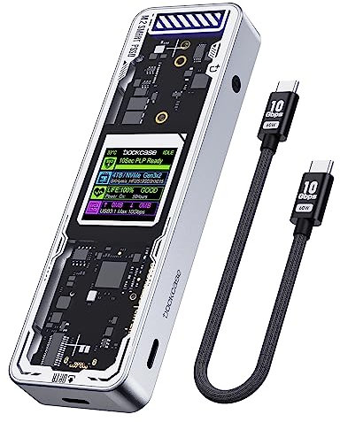 DockCase Explorer Edition Smart M2 SSD Gehäuse - 10s Stromausfallschutz, NVMe Gehäuse, SSD-Gesundheitserkennung, Zwei Type-C-Anschlüsse USB-C 3.2 Gen 2 (10Gbps) für NVMe SSDs bis zu 4TB Silber