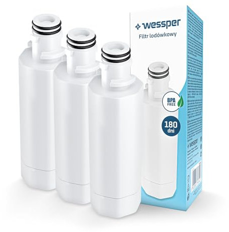 Wessper Filtro Acqua per Frigorifero di Ricambio 3 Pezzi per LG LT1000P, ADQ747, Kenmore 46-9980 | Rimuove dall'acqua il Cloro e le Sostanze Nocive e Indesiderate- Bianco