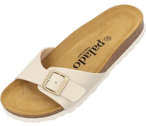 Palado Pantoletten Damen Malta Matt – gefertigt in Spanien – Veloursleder-Decksohle – matte Oberfläche – Weichfußbett für besten Komfort Hellbeige UK9 - EU42