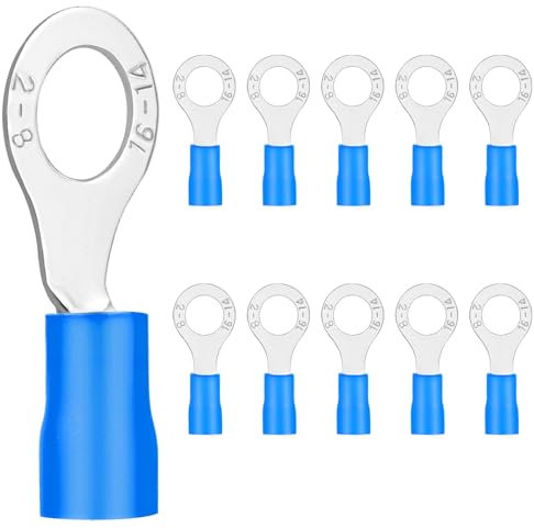 20x Ringkabelschuhe 1,5-2,5 mm² blau Loch-Ø M8 Kabelschuhe Quetschverbinder Teillisoliert PVC Kabel-Verbinder aus Kupfer verzinnt