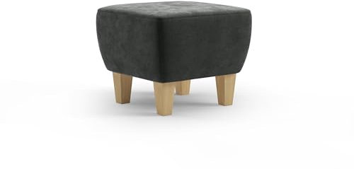 Cavadore Hocker Vida / Polsterhocker mit massiven Holzfüßen in Buche / 52 x 46 x 52 / Mikrofaser, Grauoliv