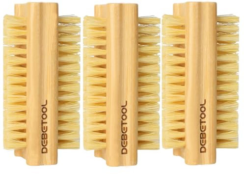 DEBETOOL Bamboo Nail Brush- 3PCS Bamboo Wooden Firm Nail Brush for Cleaning Fingernails,Two-Side Nail Scrub Brush for Scrubbing Fingernails and Toes