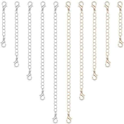 EAVUYIS 10Pcs Bracelet Extensions, Necklace Extenders, Chain Extenders for Necklaces, Bracelets and DIY Crafts (Silver/Rose Gold, 2/3/4/5/6 Inch)