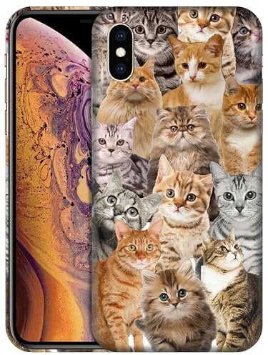GlamCase for iPhone X/XS / 10, iPhone X/XS / 10 Case - Cat collage Design Printed Slim & Sleek Cute Plastic Hard Snap on Protective Designer Back Phone Case/Cover for iPhone X/XS / 10
