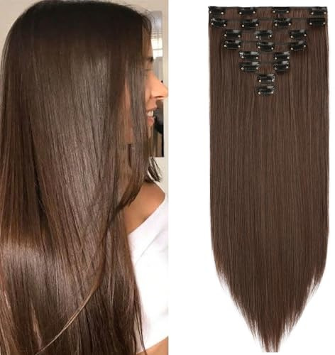 Mscat 20 Inch Clip in Hair Extensions 8Pieces/Set Brown Straight Hair pieces hair extensions Natural Soft Synthetic Hairpieces for Women(9#)