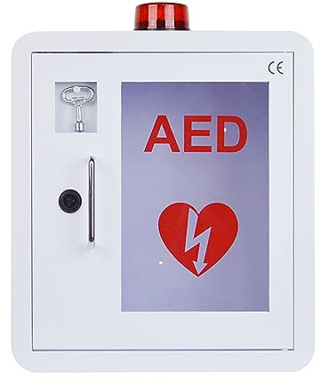 AED-Defibrillator-Schrank, Erste-Hilfe-AED-Defibrillator-Wandaufbewahrungsschrank mit Schlüssel und Alarm, abgerundetes Eckendesign, für Zuhause, Büro, Krankenhaus