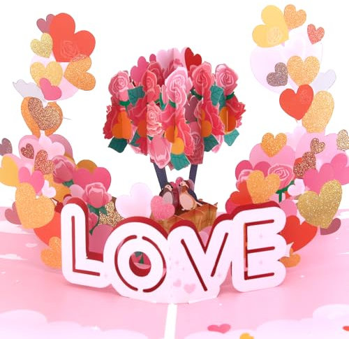 Hierein Geburtstagskarte Frau, 3D Liebe und LOVE Romantische Geschenkkarte zum Geburtstag oder Jahrestag, Pop Up Karte Hochzeit Happy Anniversary für Hochzeitsgeschenk, Valentinstag, Geburtstag