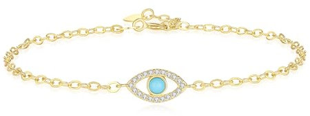 COAI Evil Eye Charm Armband mit Türkis und 925 Sterling Silber Kette Gold Glücksarmband für Damen
