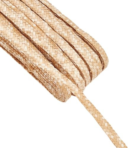 FINGERINSPIRE Cinta de paja de trigo de 48 m para hacer sombreros, 8 mm de ancho, cinta trenzada de paja de color almendra blanqueada, accesorios de manualidades