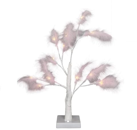 SHATCHI 2Pcs - 55cm Light Pink Feather Tree Table Lamp Warm White LEDs Lighted Pampas Tree – Battery-Operated Decorative Night Light for Christmas, Home, Events, Holiday Decorations