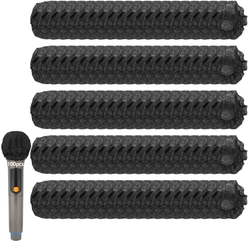 omolly 100 Pcs Disposable Microphone Covers, Black Non-woven Windscreen Mic Cover, Handheld Microphone Windscreen Mic Cover for KTV Recording Room News Gathering (Black)