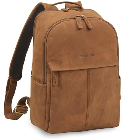 STILORD Marino Stylisher Echt-Leder Rucksack für Damen und Herren Mittel-Groß - Studenten Rucksack mit Laptop-Fach für 13-14 Zoll - Ideal als eleganter Cityrucksack Farbe:tan - Dunkelbraun