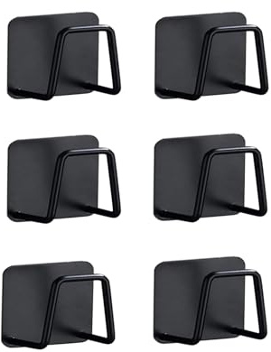 Funngy Sponge Holder, 6 PCS Stainless Steel Black Sponge Rack, Self-Adhesive Kitchen Sink Caddy for Sponges, Universal Sink Organizer for Kitchen and Bathroom