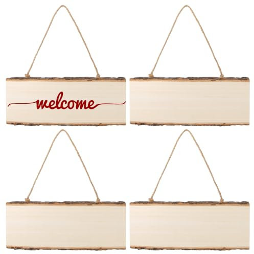 Sxutop 4 Piezas Letrero de Madera Sin Terminar Placa Decorativa en Blanco Cartel para Pintar Sin Acabado Tablero Colgante de Madera con Cuerda para Manualidades DIY Pirograbado Pintura Escritura