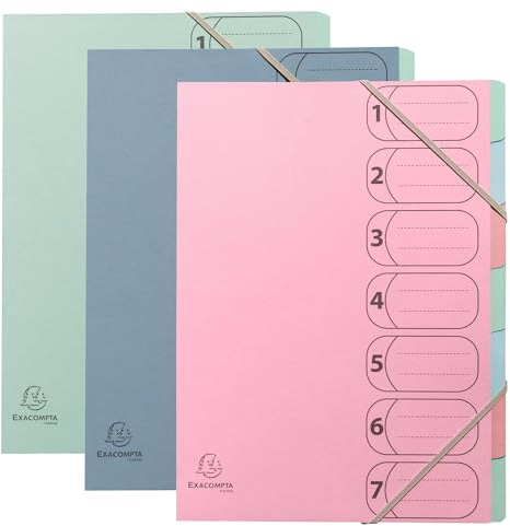 Exacompta - Ref 56239E - Box of 8 HARMONIKA Autentik File Boxes - with Elastic Bands and Printed Windows - Expandable Spine - Recycled Card Cover - 7 compartments - A4 - Assorted Colours