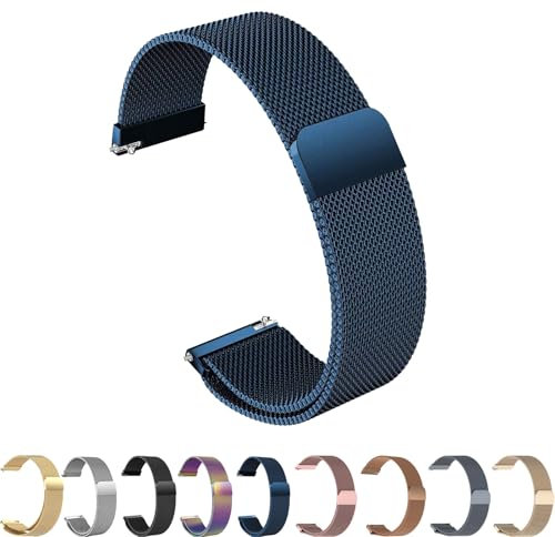 ZLZKJS Edelstahl Mesh Uhrenarmband, 14mm 16mm 18mm 20mm 22mm 24mm Magnetverschluss Smartwatch Schnellverschluss Metall Ersatz Armband für Damen Herren Watch Uhren Ersatzband (Blau, 24mm)