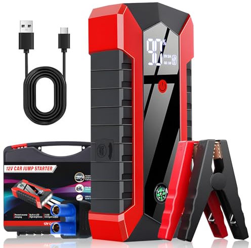 Anluomania Booster Batterie Voiture 600A, 12V Jump Starter(Jusqu’à 3.0L Essence), Démarreur de Voiture 6000mAh, Démarreur Batterie Voiture avec Pinces de Sûreté Intelligentes, Écran LCD, Lumière LED