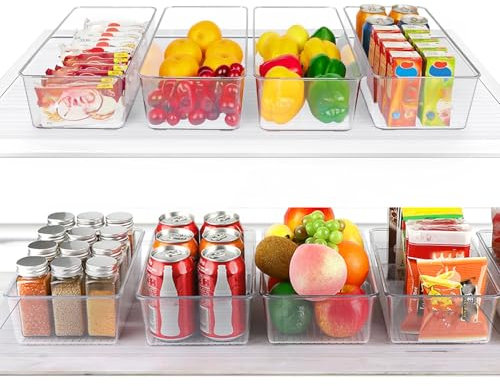 AIYULONG Kühlschrank Organizer 8er set (2 Größe), Küchen Organizer mit Fächern,Schubladen organizer Küche Stapelbare Lebensmittel aufbewahrungsbox für Teebeutel,Gewürze,snack