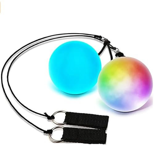 2 Stück LED Poi Bälle, Leucht Ball, Jonglierbälle Leuchtend mit Regenbogen Farben und Strobe-Effek, Soft leuchtball Verstellbaren Schnüren, für Fitness, Tanz, Jonglieren, Kinderspielzeug